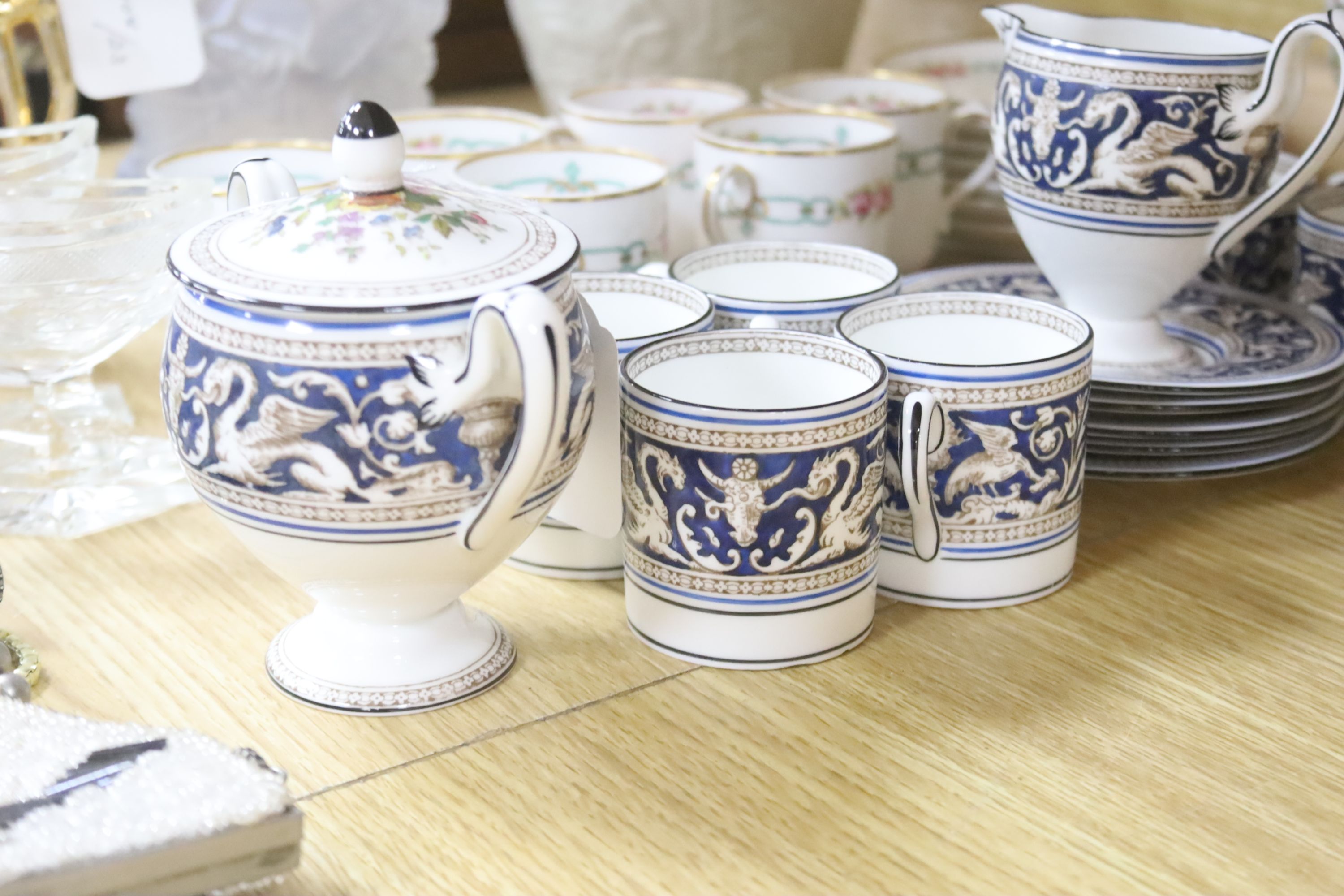 A Barolac opalescent glass vase, a Wedgwood black basalt teapot, Wedgwood and Spode coffee wares, etc.